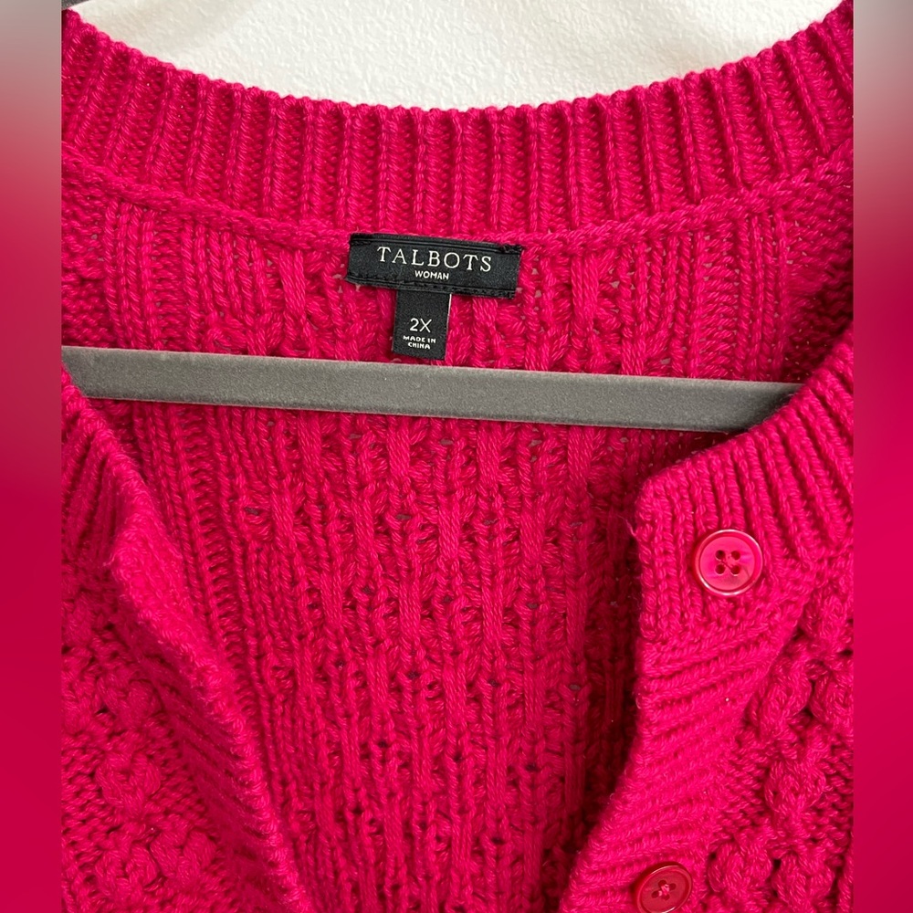 Talbots Bright Pink Cable-Knit Button Cardigan - image 3